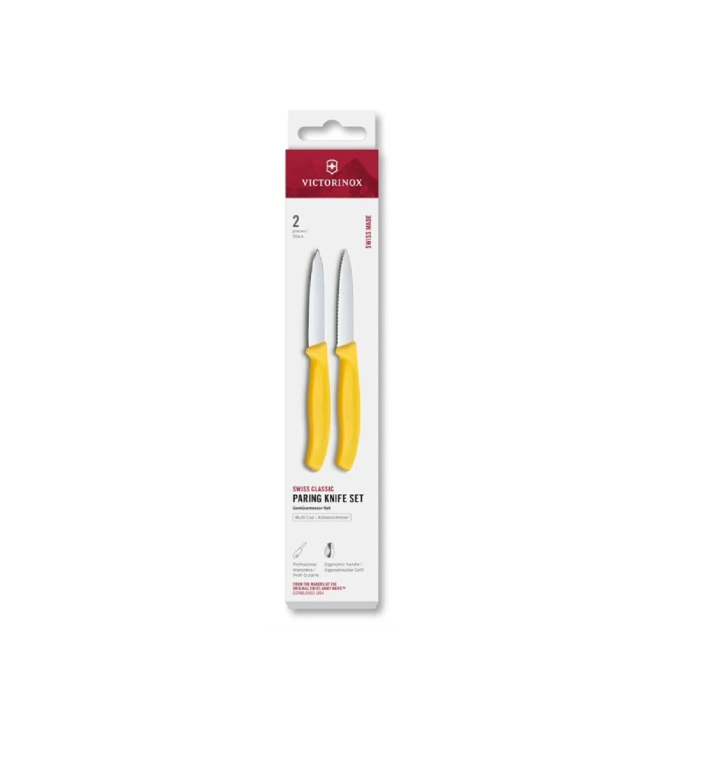 Swiss Classic, sada nožov na krájanie, 2 kusy, 8 cm, rovný/vlnitý, špicatá špička, žltá, krabička