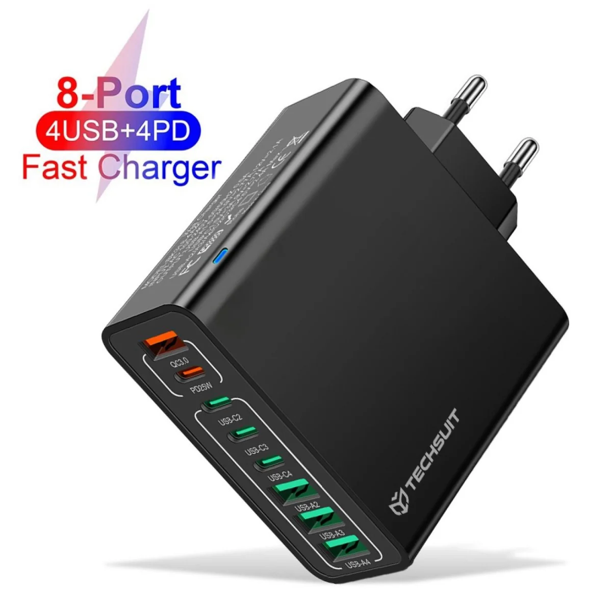 Sieťová nabíjačka - 4 x USB, 4 x Type-C Rýchle nabíjanie, 65W