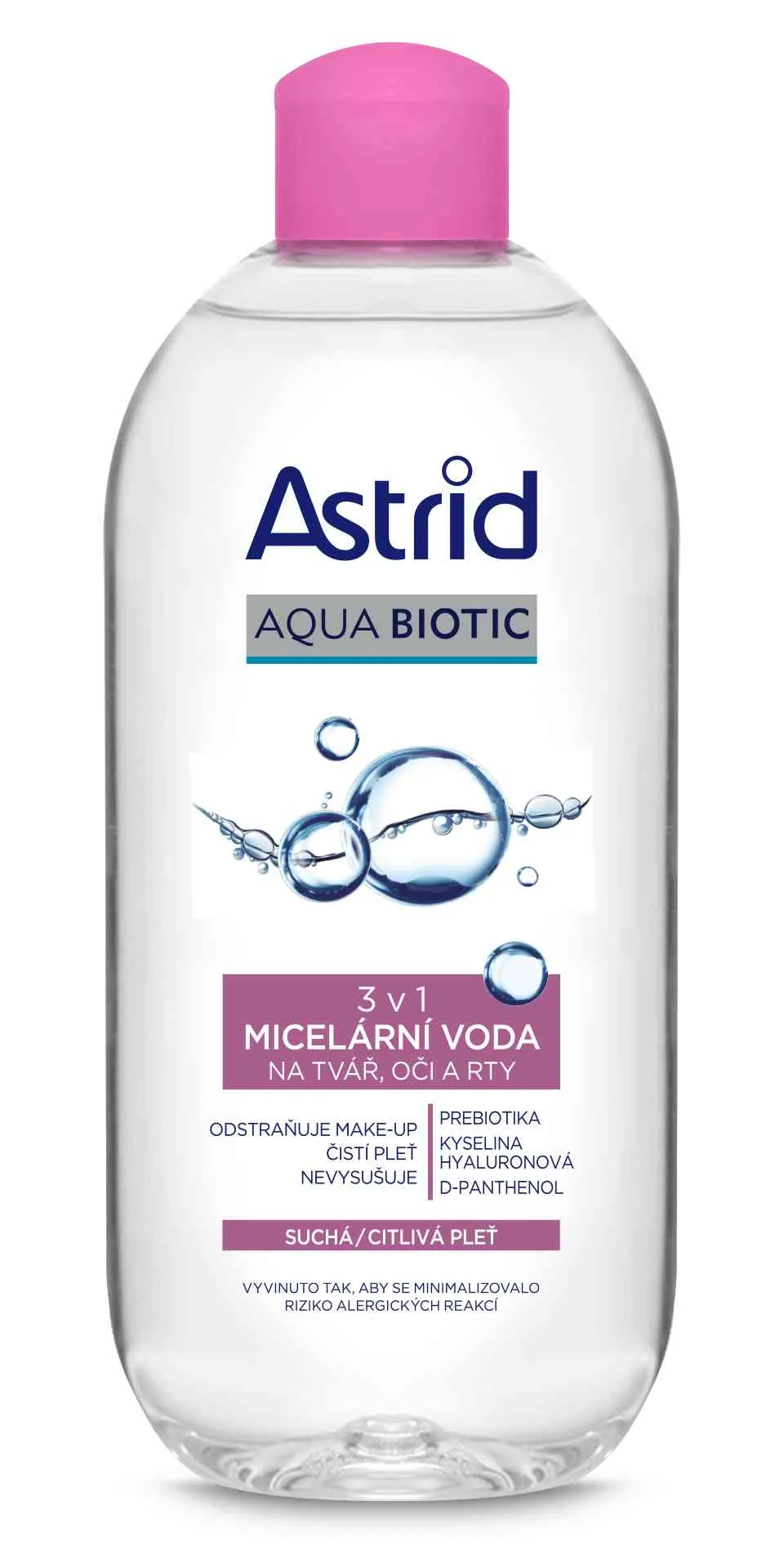ASTRID AQUA BIOTIC Micelárna voda 3v1 pre suchú a citlivú pleť 400 ml 1×400 ml, micelárna voda