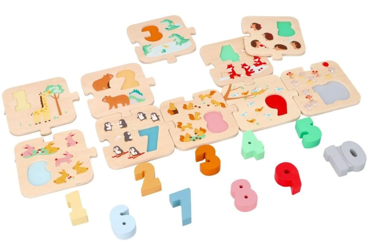 Drevené puzzle so zvieratkami - učenie sa počítať