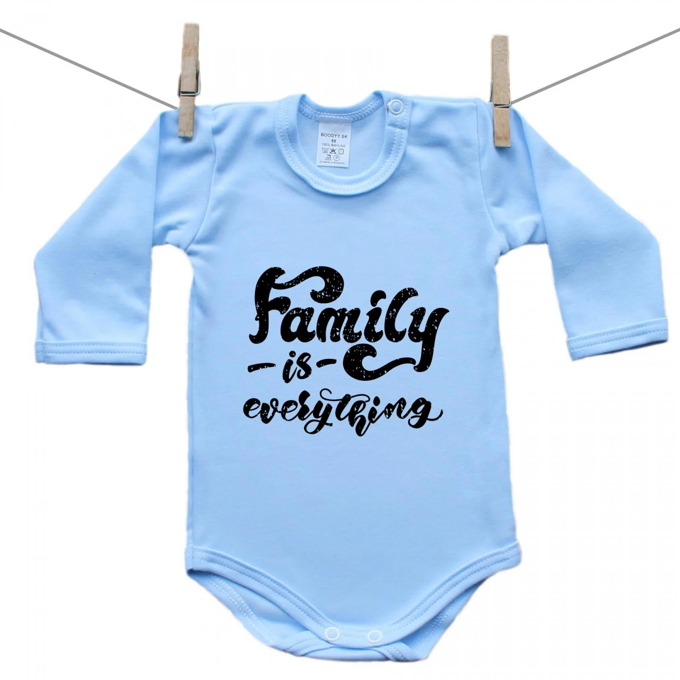 Boodyy Modré body s dlhým rukávom Family is everything Veľkosť: 56