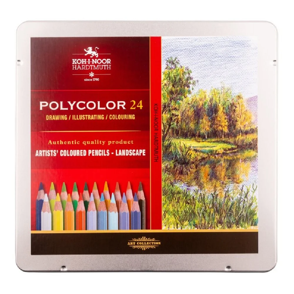 Umelecké pastelky krajina POLYCOLOR v plechu 24 ks Súprava 24 farieb