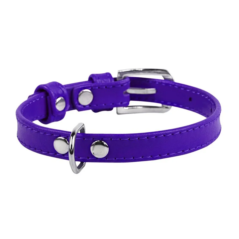Plochý kožený obojok fialovej farby, Obvod krku: 19-25 cm, širka: 9 mm