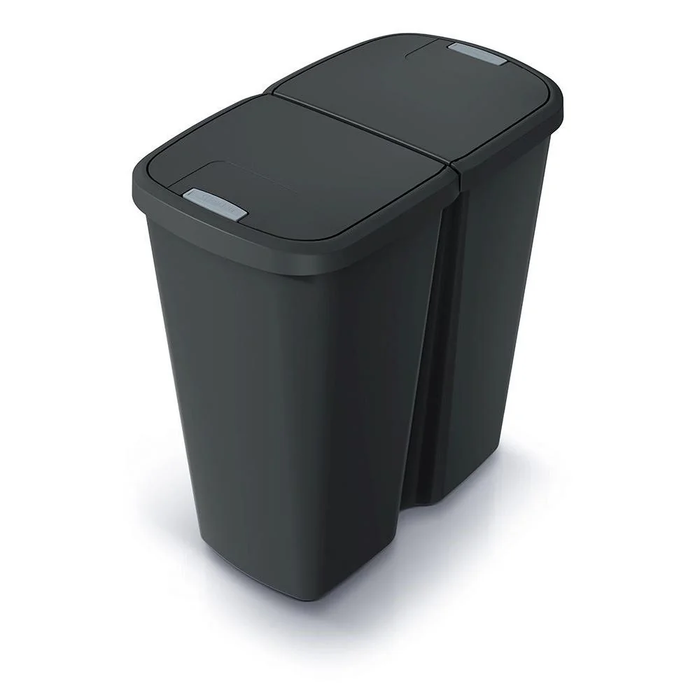 Odpadkový kôš Prosperplast COMPACTA Q DUO, 45 l recyklovaná čierna s čiernym vekom NDAB45-S411*