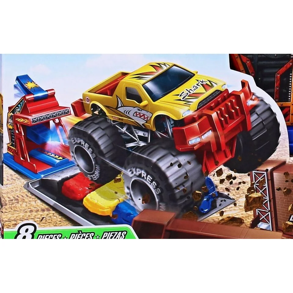 Autá Monster truck kaskadérska dráha s 2 kovovými autami