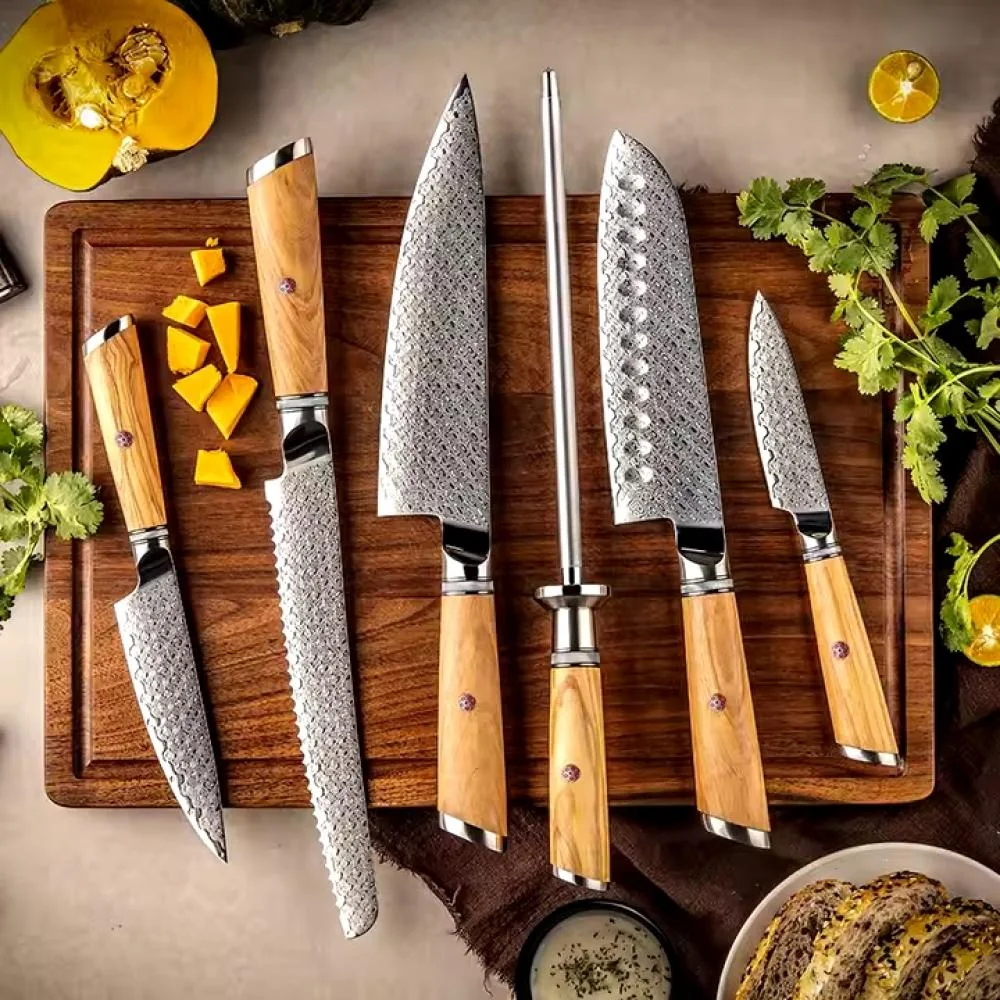 Damaškový kuchynský nôž Hisano-Santoku 32cm, čepeľ 17,5cm