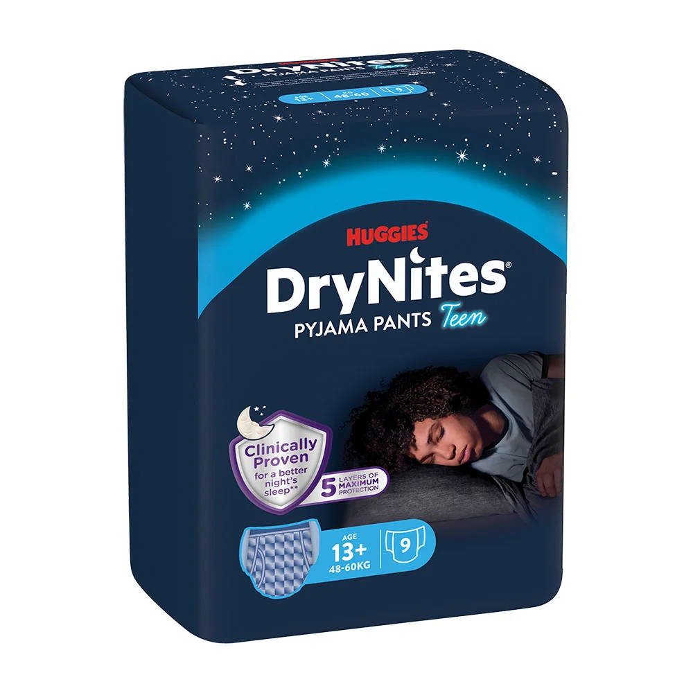 HUGGIES DryNites naťahovacie nohavičky pre chlapcov 13+ rokov 9 ks