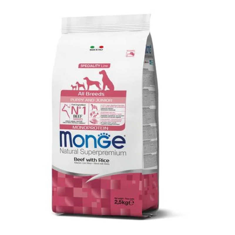 MONGE Natural Superpremium All Breeds Puppy 2,5kg monoproteínové krmivo hovädzie/ryža pre šteňatá všetkých plemien