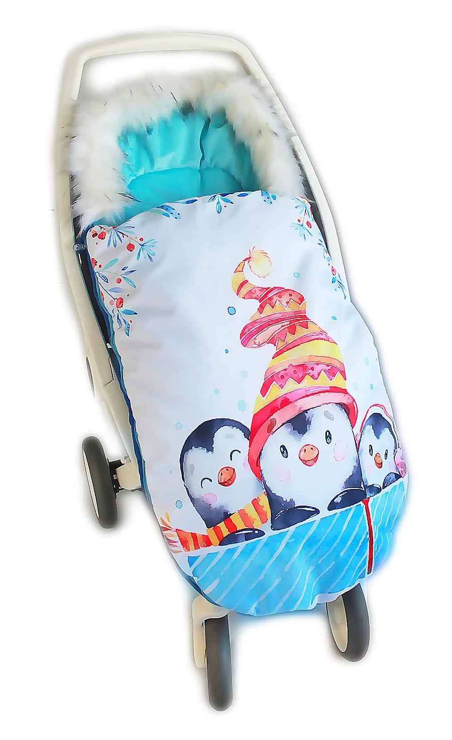 Fusak Baby Nellys Winter Friends Lux velvet s kožušinkou, 105x55 cm - kamaráti / tyrkys