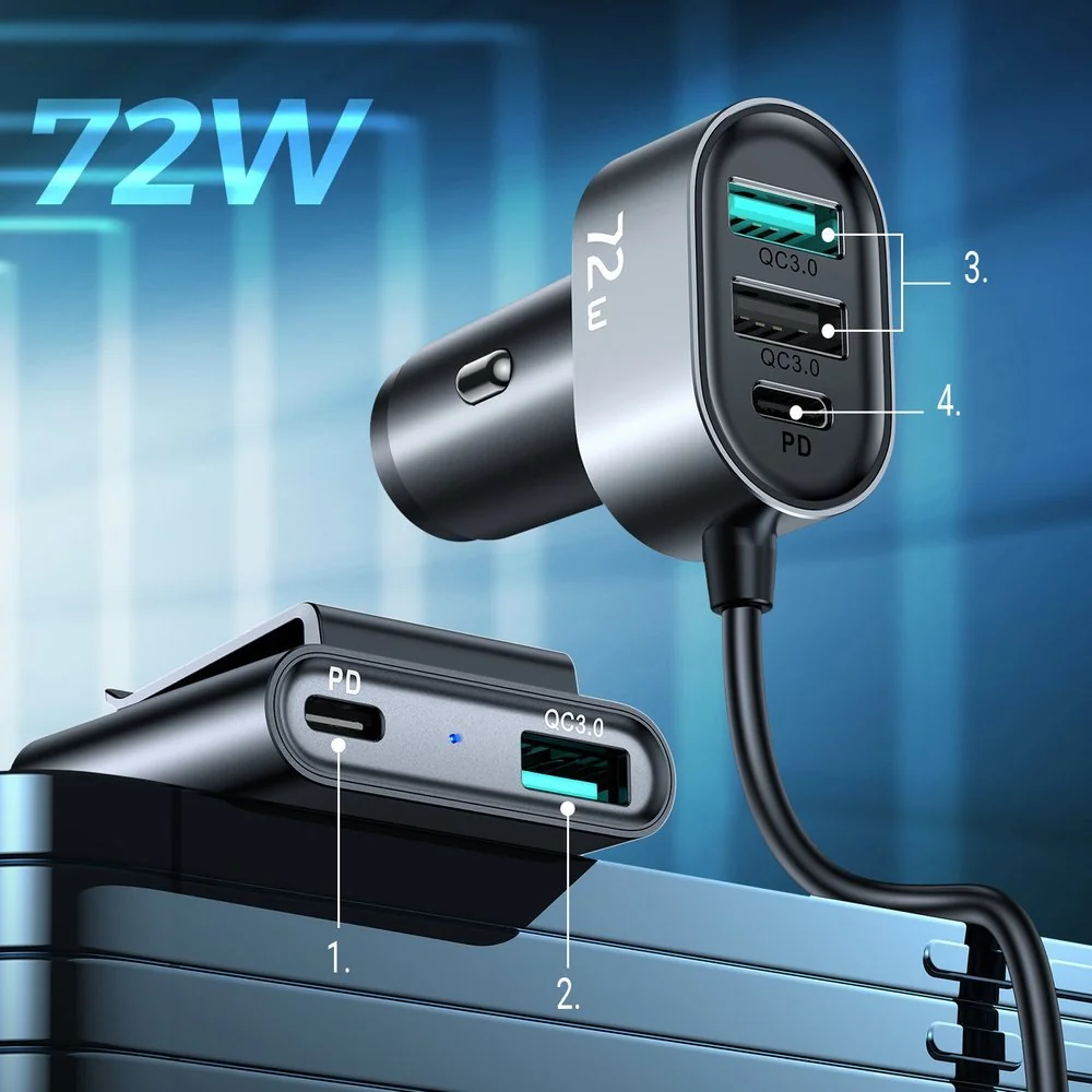 Joyroom JR-CL05 autonabíjačka 3x USB QC3.0 / 2x USB-C PD 75W 1.5m, čierna rna