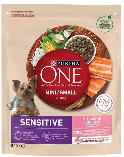 ONE MINI Sensitive Dog 800g s lososom 1×800 g, kompletné krmivo pre dospelých psov