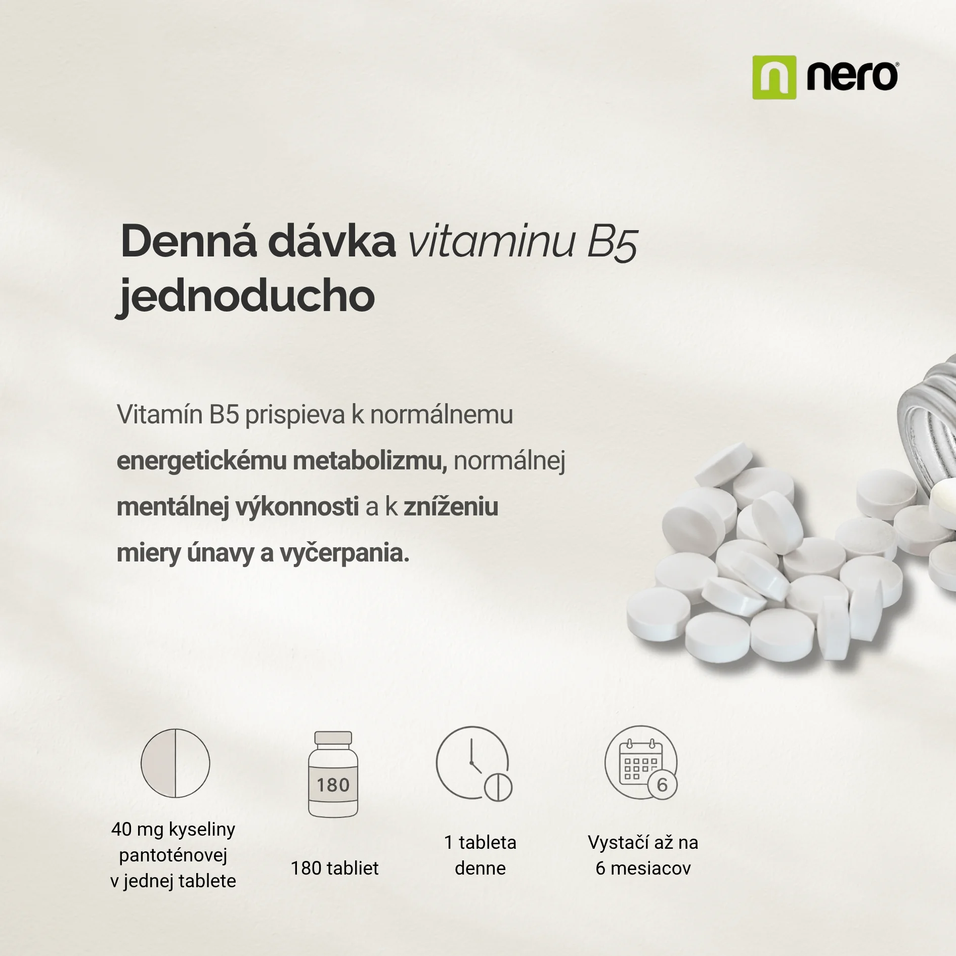 NERO Vitamin B5 Pantothenic acid 40 mg 180 tabliet