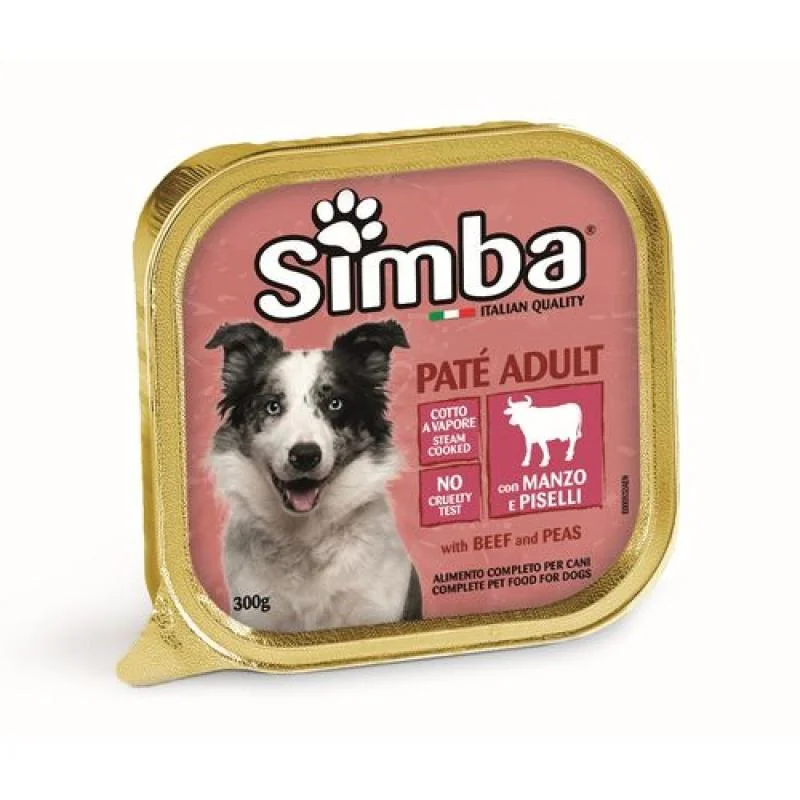 MONGE SIMBA Dog Paté Beef and peas 300g paštéta pre dospelých psov s hovädzím mäsom a hráškom