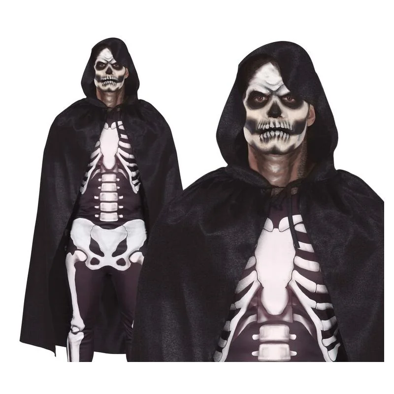 Guirca Čierný plášť s kapucňou unisex zamatový 130cm