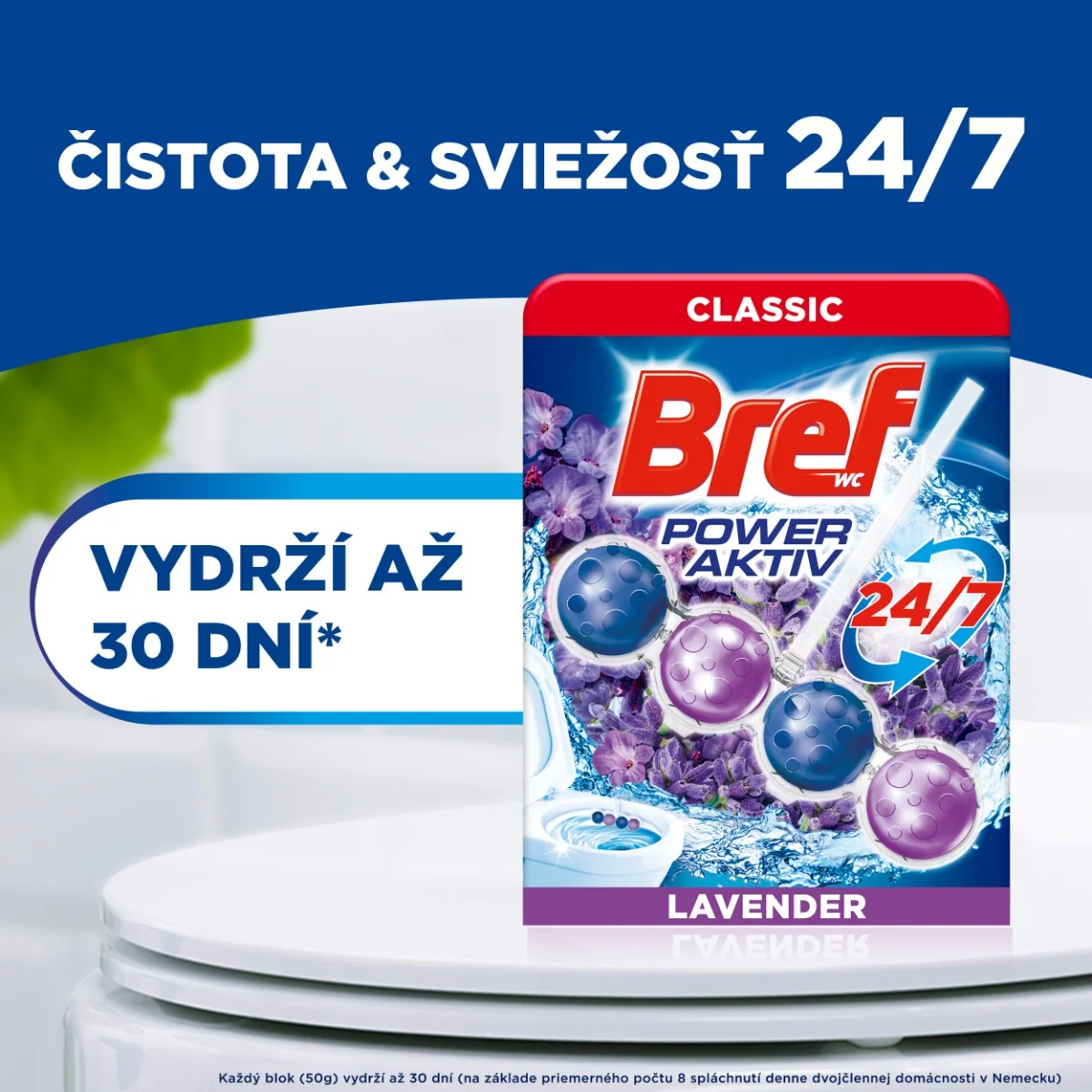 Bref Power Aktiv tuhý WC blok Lavender 3×50 g, WC blok