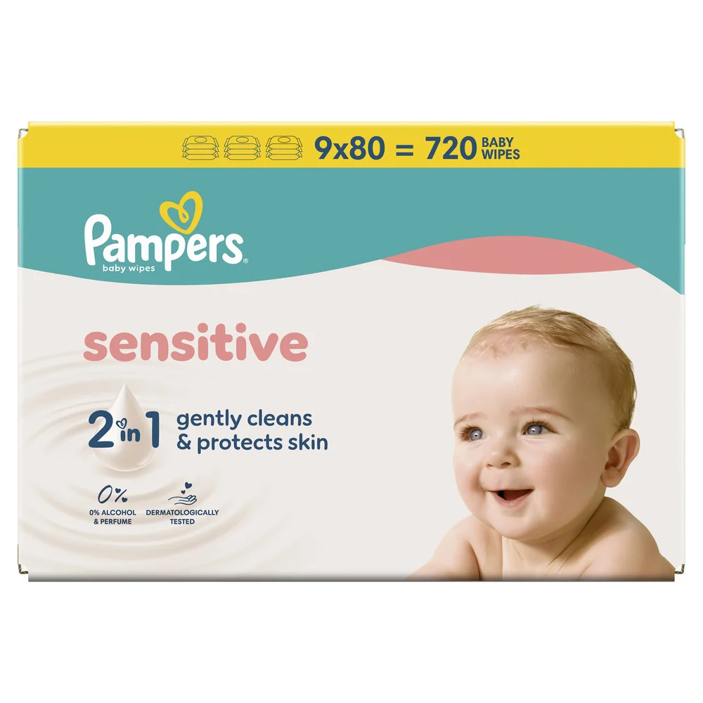 Pampers Sensitive Baby detské čistiace obrúsky 9 x 80 ks
