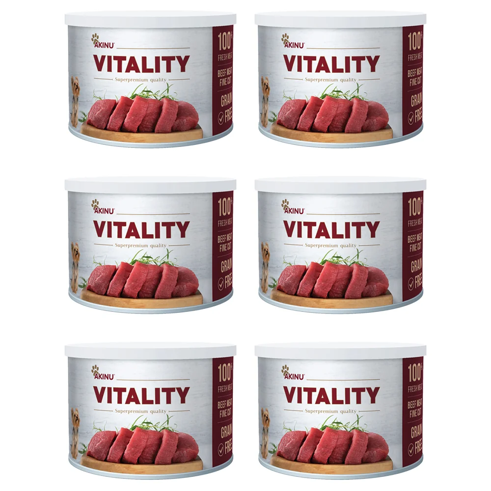 Akinu VITALITY Hovädzie mäso jemne nakrájané na plátky konzerva pre psov 6 x 200 g