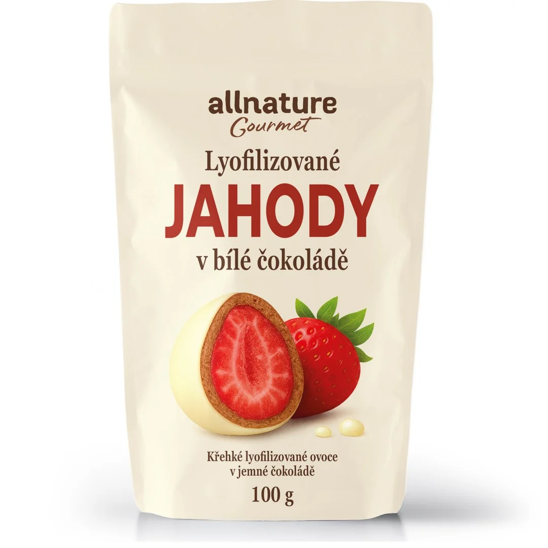 Allnature Mrazem sušené jahody v bielej čokoláde 1×100 g, sušené jahody v bielej čokoláde