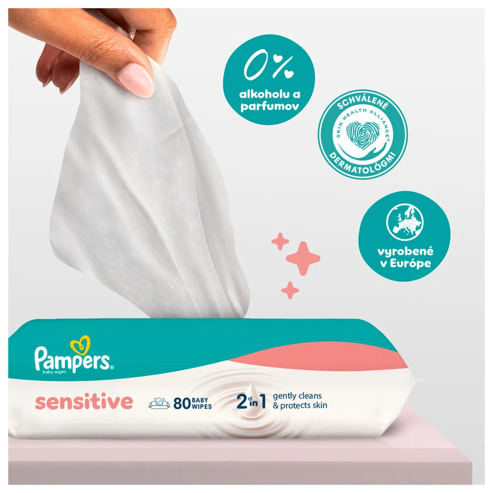 Pampers Sensitive Baby detské čistiace obrúsky 9 x 80 ks