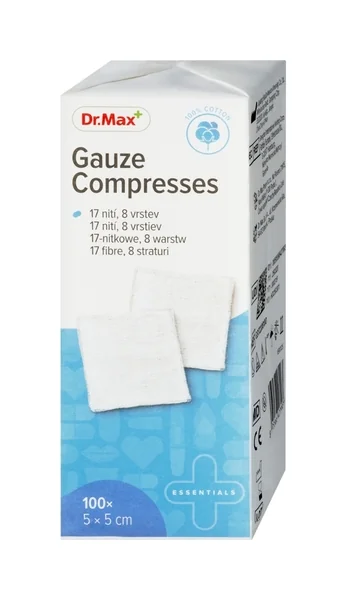 Dr. Max Gauze Compresses 5 x 5 cm 1×100 ks, nesterilné gázové kompresy, 5 x 5 cm
