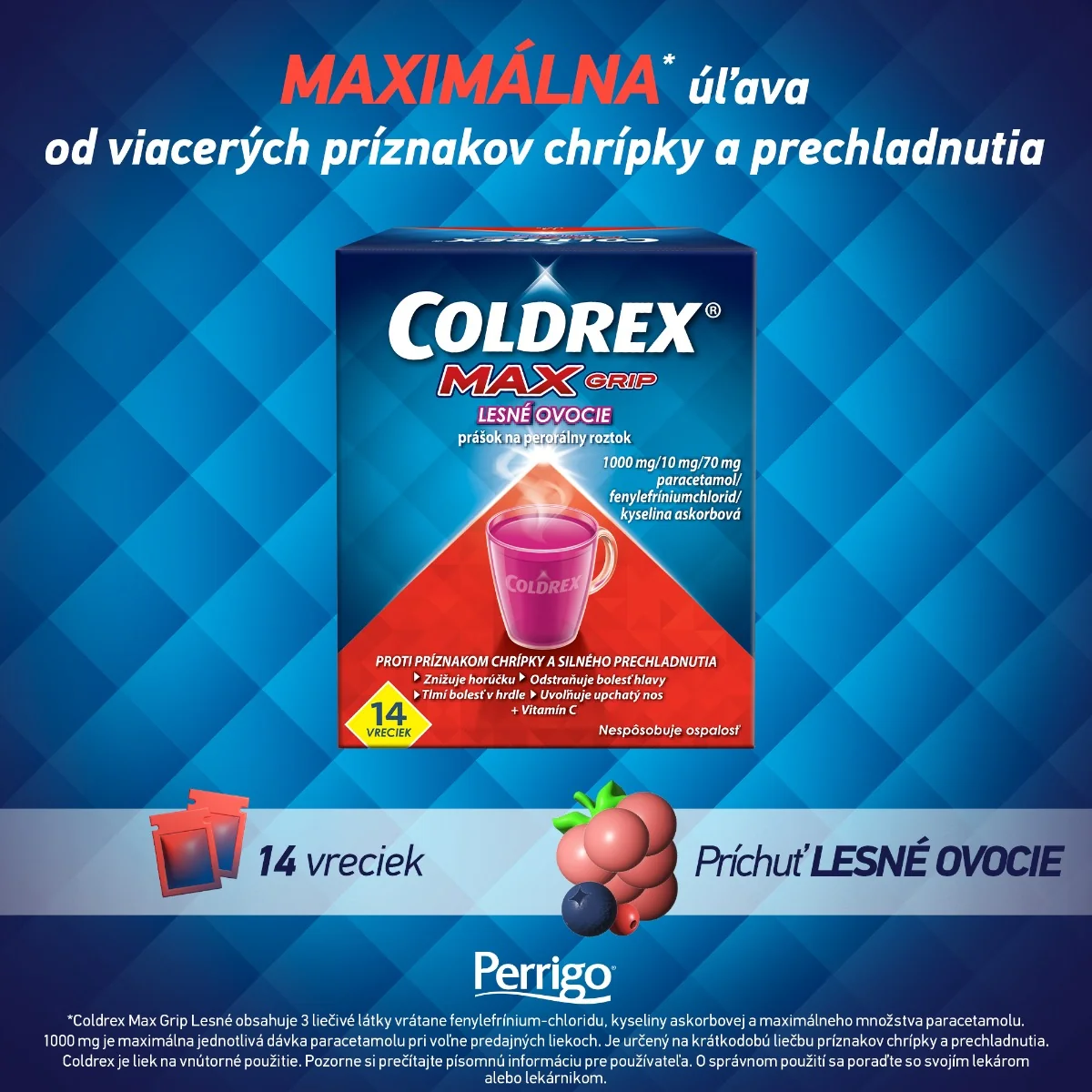 COLDREX MaxGrip Lesné ovocie 14 ks 1x14 ks, liek vo forme prášku