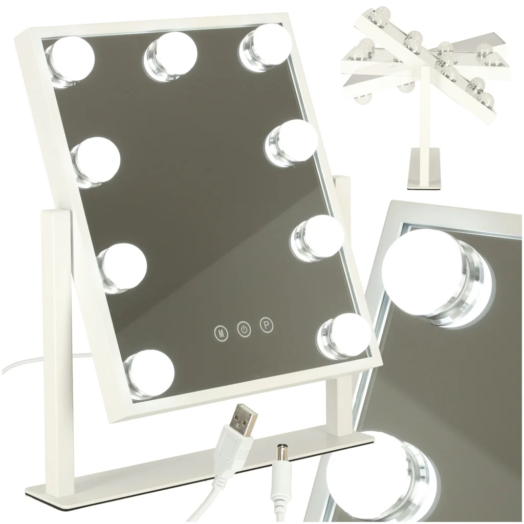 Kozmetické zrkadlo s 9 LED žiarovkami – 25×30 cm, dotykové ovládanie