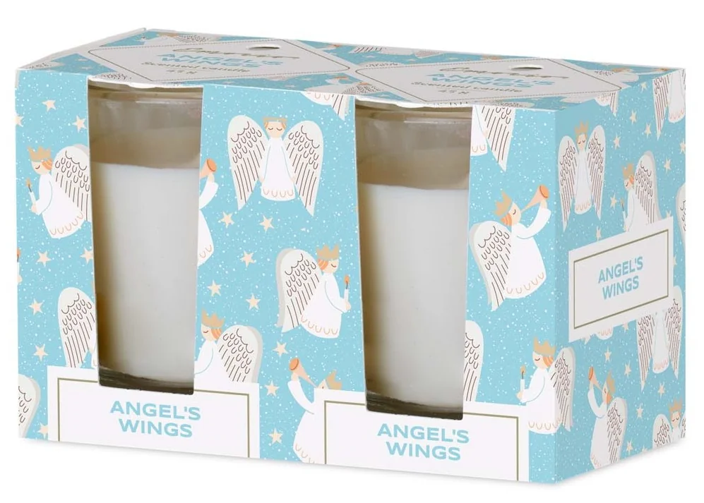Emocio Sklo 52×65 mm 2 ks v krabičke Angel´s Wings - Cookie and Cream, vonná sviečka 1×2 ks, vonné sviečky