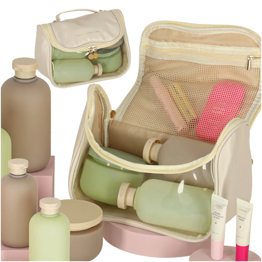 Cestovný kozmetický kufrík Ikonka 25×12×18 cm – béžový organizér
