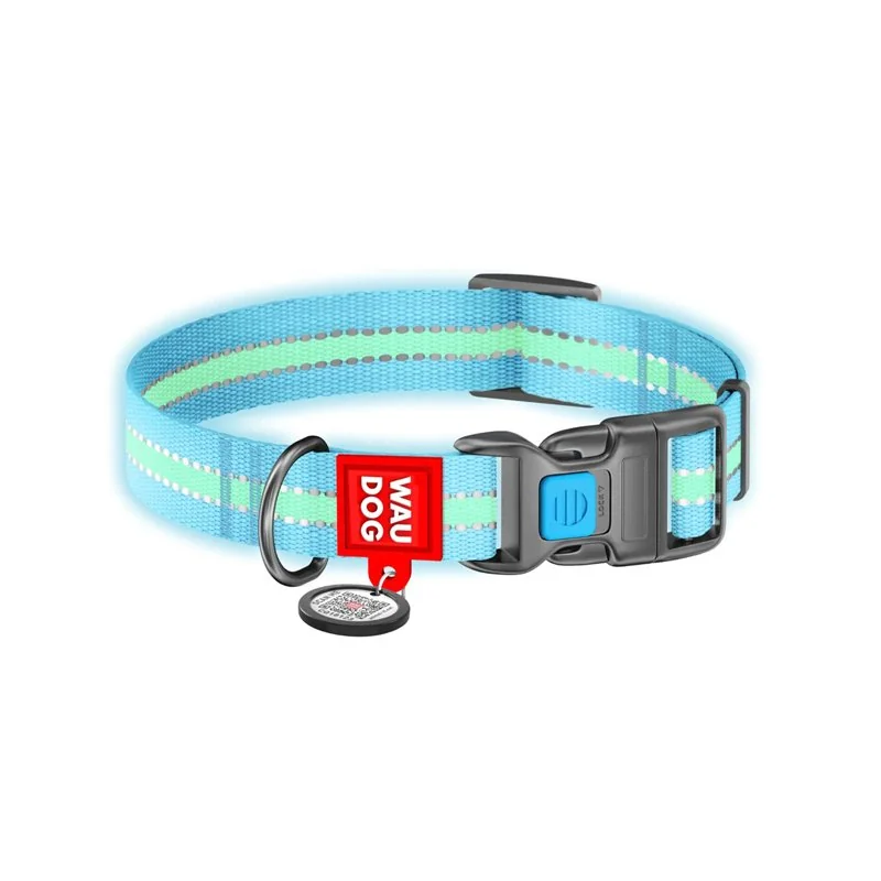 Nylonový svietiaci obojok s QR kódom modrý, Varianta: XL