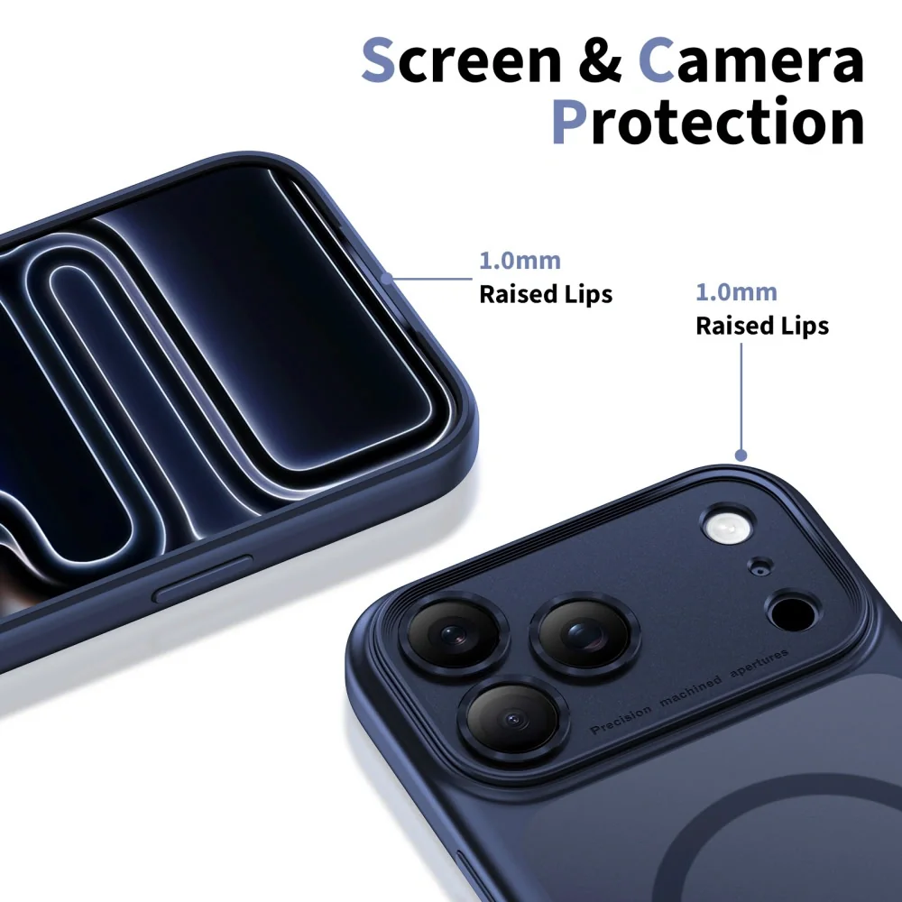 Tech-Protect MagPeak MagSafe CC kryt na iPhone 17 Pro Max, matný modrý