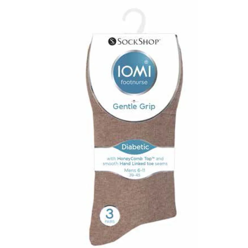 IOMI Gentle Grip pánske diabetik ponožky 3 páry HNEDÉ lem bez gumičiek