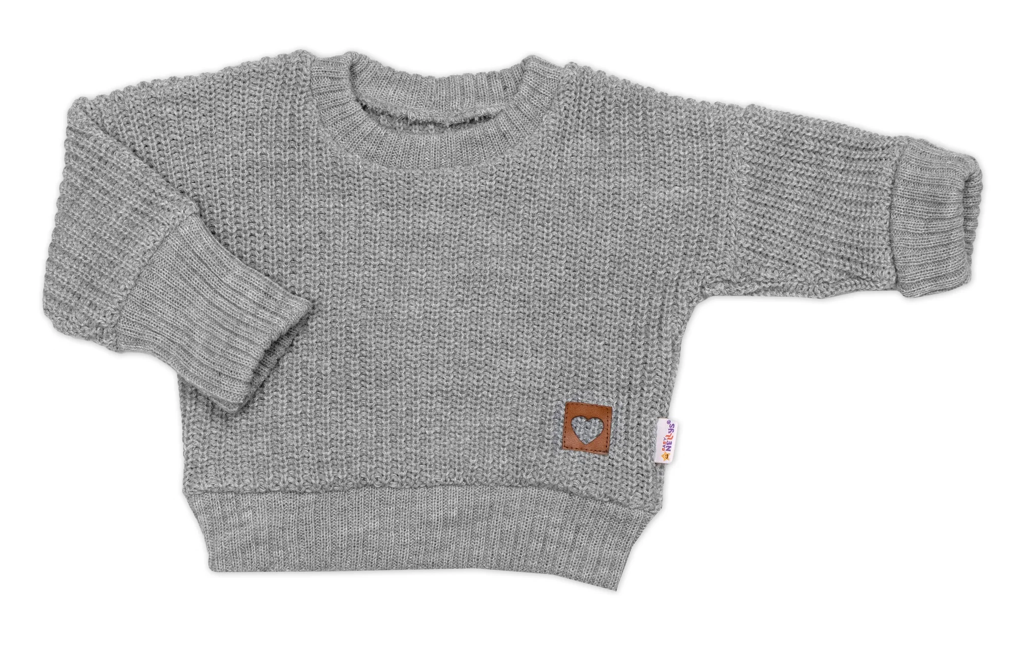 Rastúci oversize pletený svetrík pre bábätko, sivý