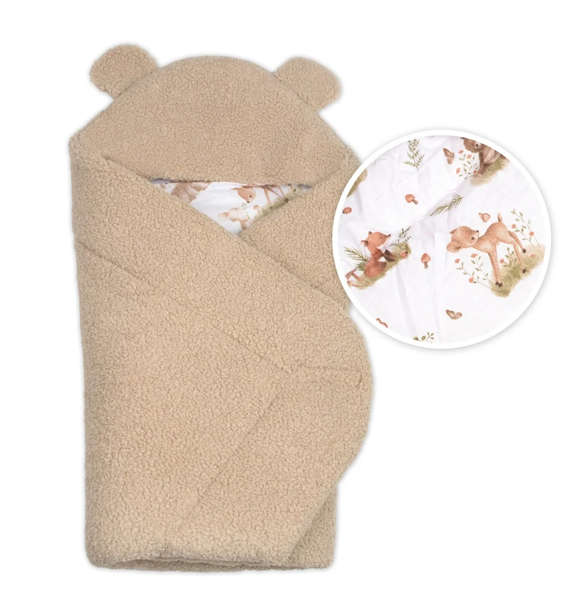 Baránková zavinovačka s kapucňou bavlna/baránok, Teddy - Srnka béžová, hnědá