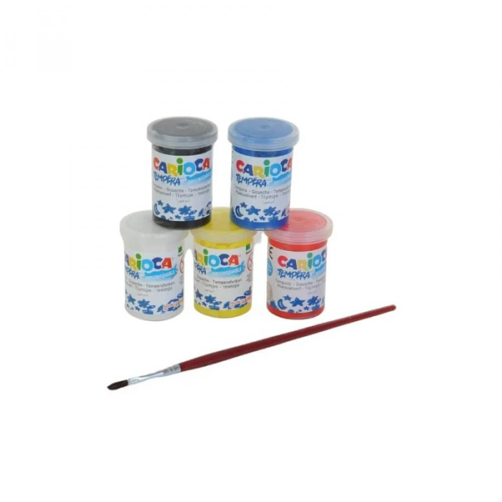 Temperové farby v kelímku Carioca 250ml 5ks + štetec zdarma-CARIOCA