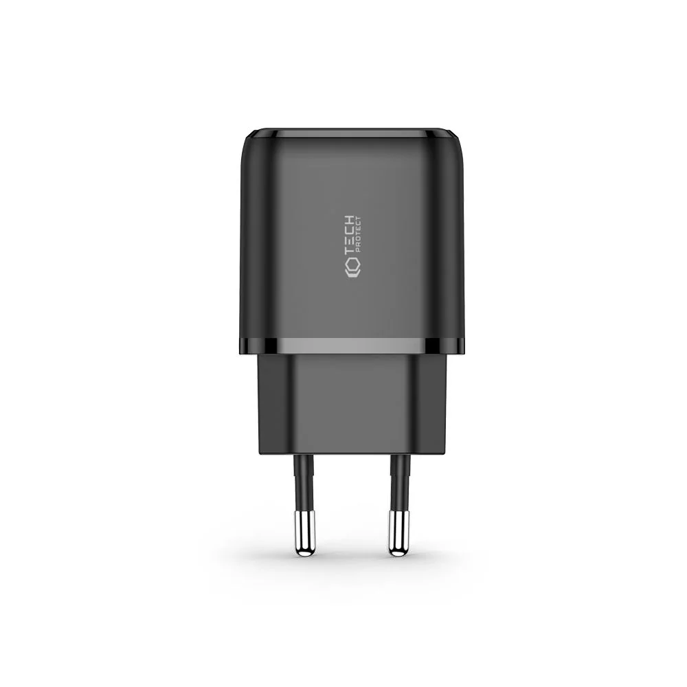Tech-Protect Dual Port sieťová nabíjačka USB / USB-C 20W PD QC, čierna