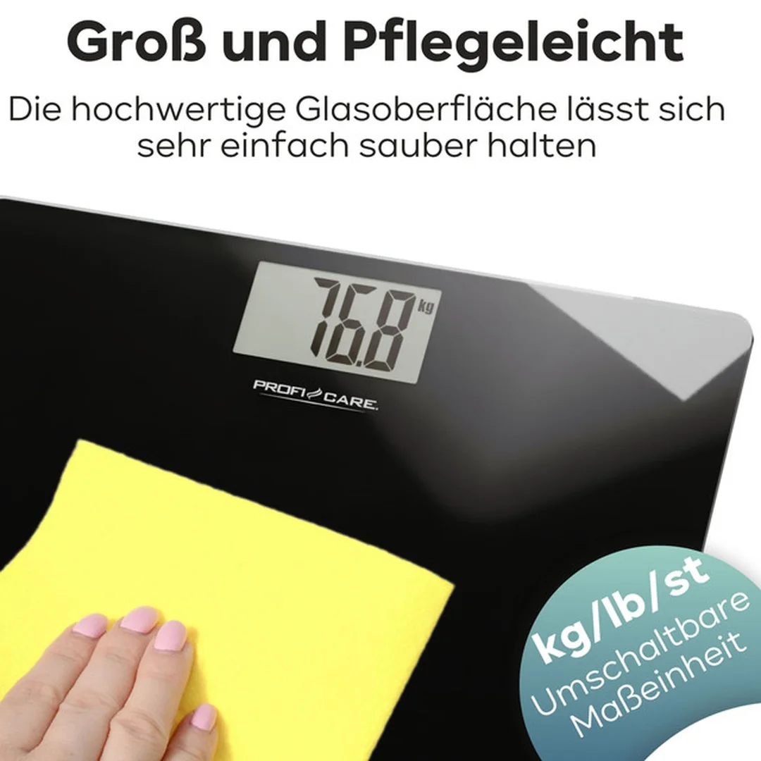 ProfiCare PW 3122 elektronická sklenená osobná váha, čierna