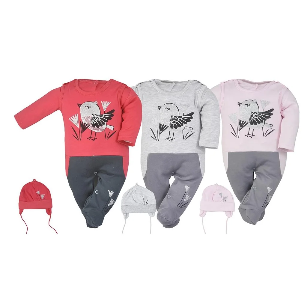 3-dielna bavlnená detská súprava Koala Birdy sivá 80 (9-12m),