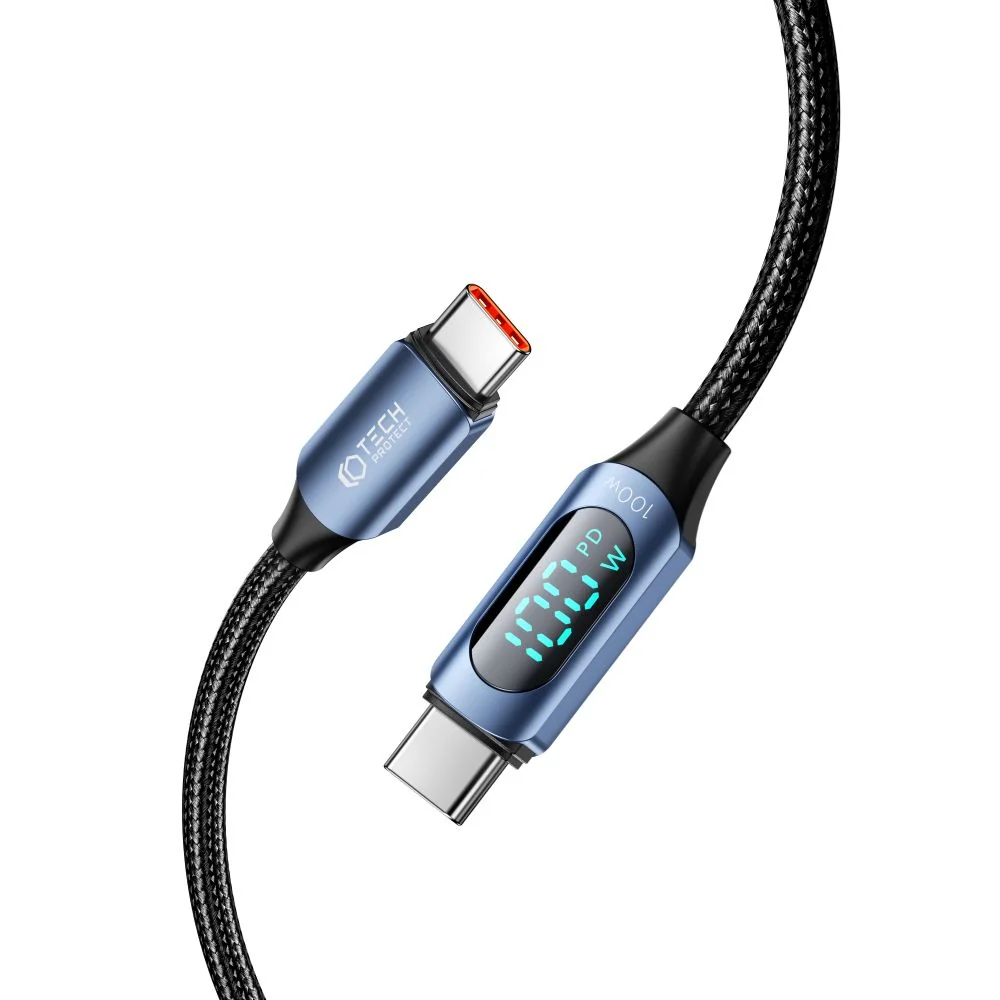 Tech-Protect Ultraboost LED kábel USB-C / USB-C PD 100W 5A 1m, modrý