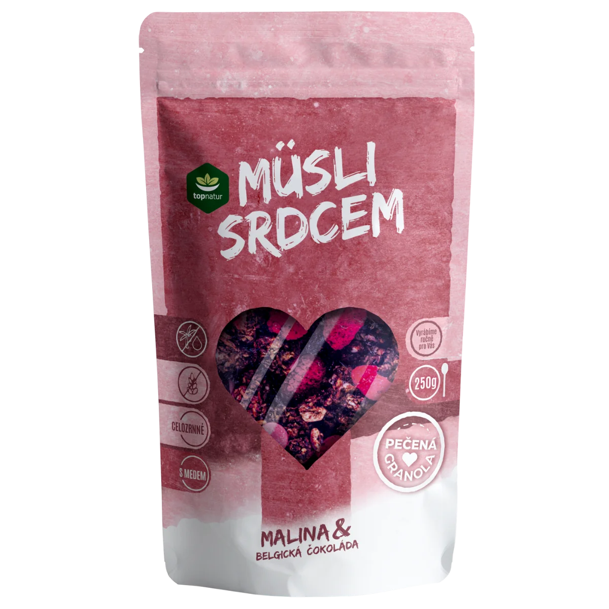 Topnatur Müsli srdcom MALINA & Belgická čokoláda 1×250 g, müsli