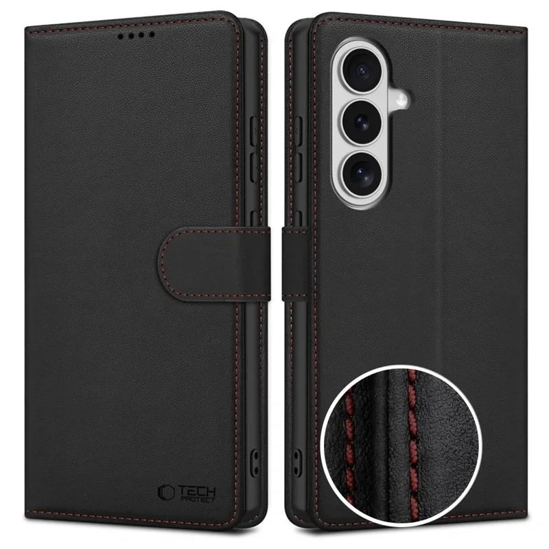 Tech-Protect Wallet knižkové puzdro na Samsung Galaxy S26, čierne / červené rvené