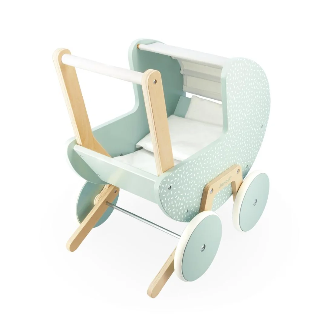 Janod Drevený kočík pre bábiku s perinkou a vankúšikom Zen