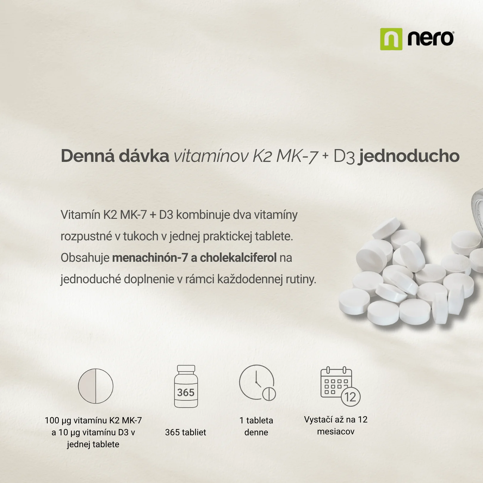 NERO Vitamin K2MK7+D3 365 tabliet