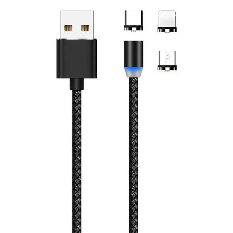 MG 3in1 magnetický USB kábel + plug adaptér Micro USB / USB-C / Lightn ing 1m, čierny