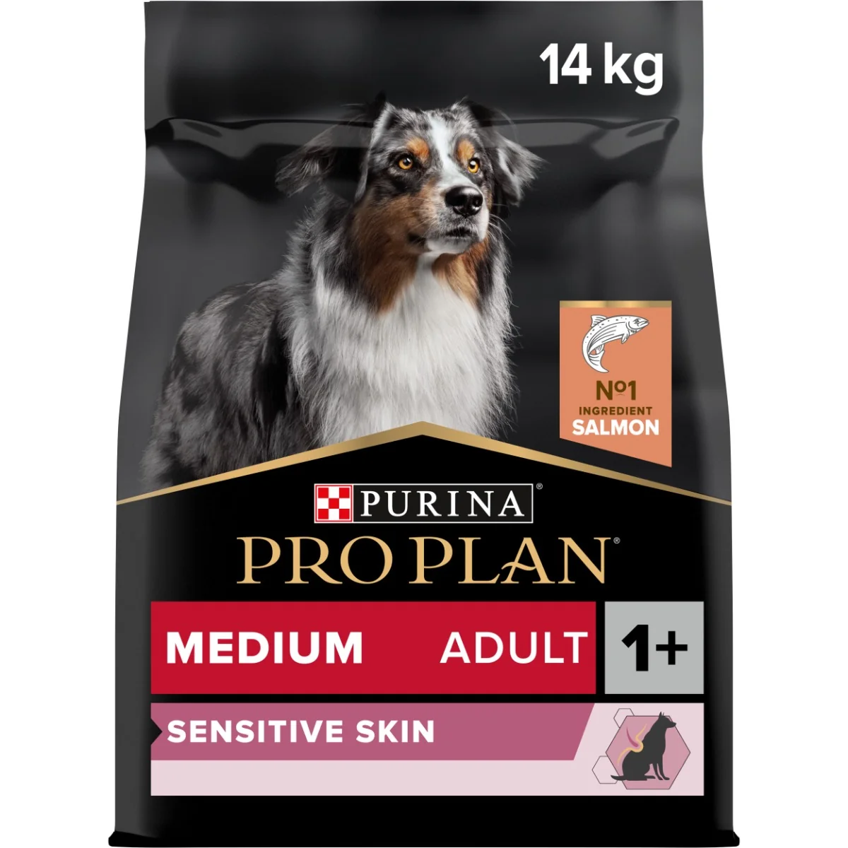 PRO PLAN Medium Adult Sensitive Skin granule pre psov losos 14 kg 1×14 000 g, losos