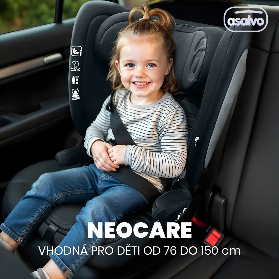 Asalvo NEOCARE i-Size sklápacia autosedačka 76–150 cm, čierna