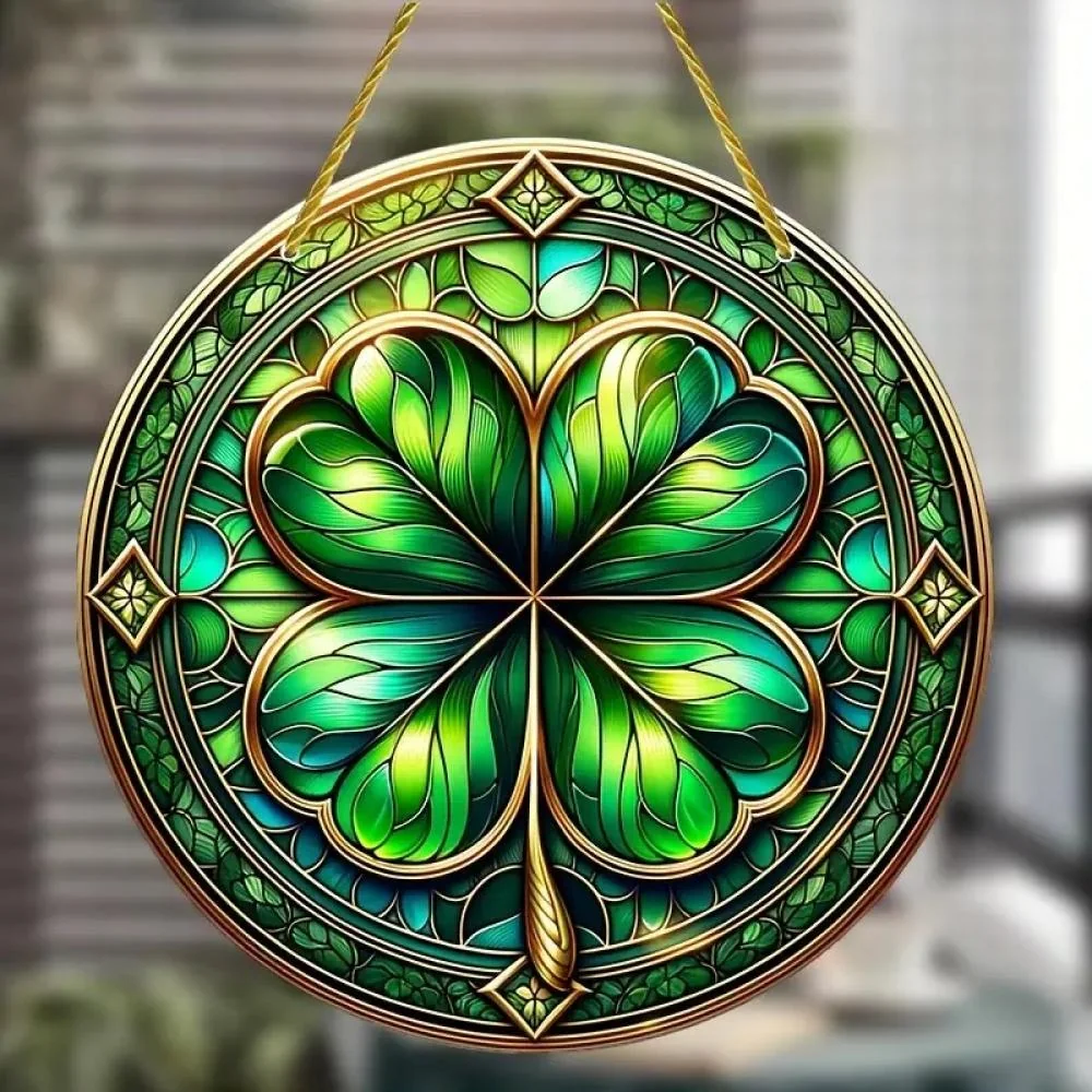 Lapač Slnka s motívom štvorlístka XL- 30cm x 30cm, zelená