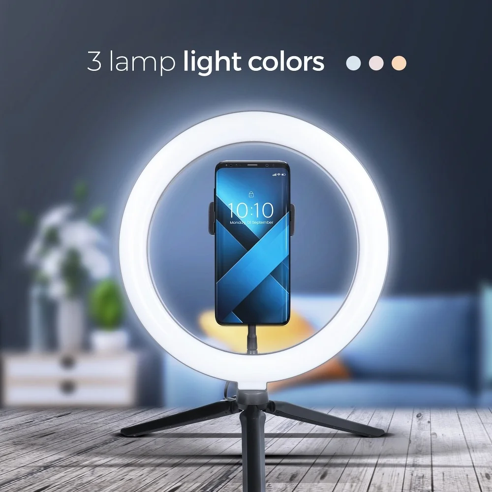 MG Selfie Ring Fill kruhové LED svetlo 10'' + mini statív, čierne 