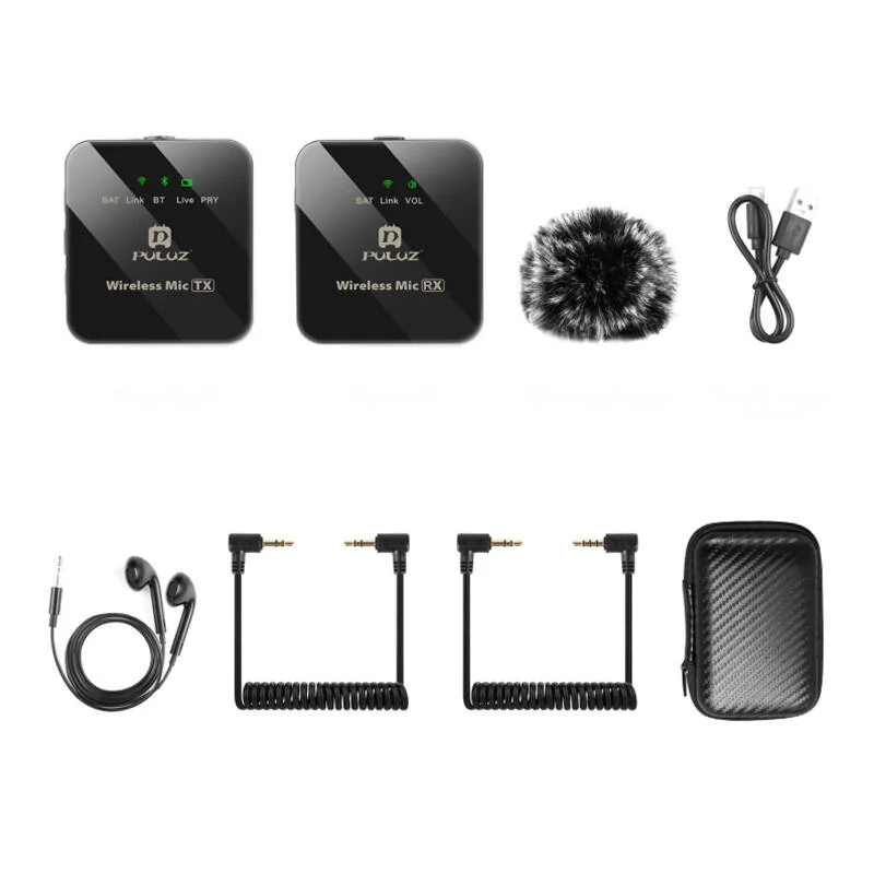 PULUZ PU3153B bezdrôtový lavalier mikrofón 1 TX + 1 RX, čierny 