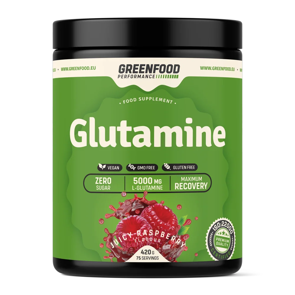 GreenFood Performance Glutamine Juicy raspberry 1×420 g, nápoj