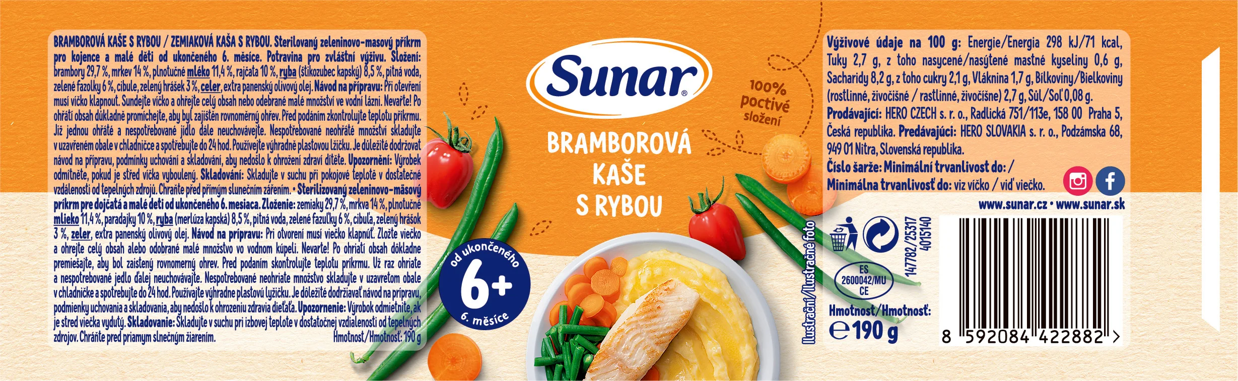 Sunar príkrm zemiaková kaša s rybou, 6m+ 190 g